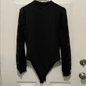 SHEIN Black Lace Sleeve Bodysuit